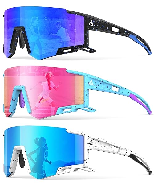 CIFOYA Kids Sunglasses Youth Baseball Sunglasses for Boys Girls Age 6-14 Sports UV400 Protection SunGlasses 3 Pack