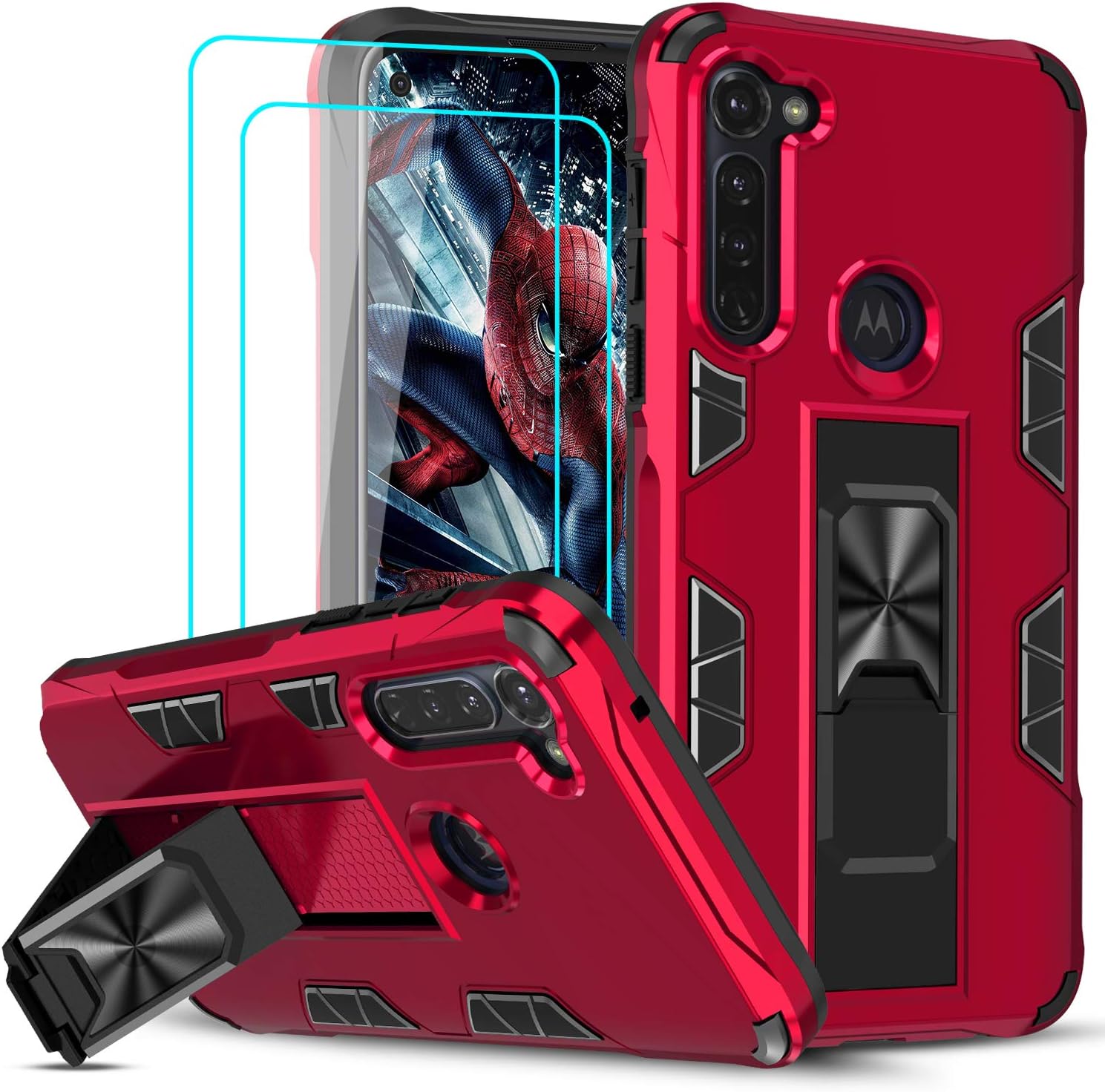 LeYi for Moto G Stylus Case 2020 (Not Fit 2021 Version), Motorola G Stylus Case with 2 Tempered Glass Screen Protector, Military-Grade Shockproof Kickstand Car Mount Phone Case for Moto G Stylus, Red