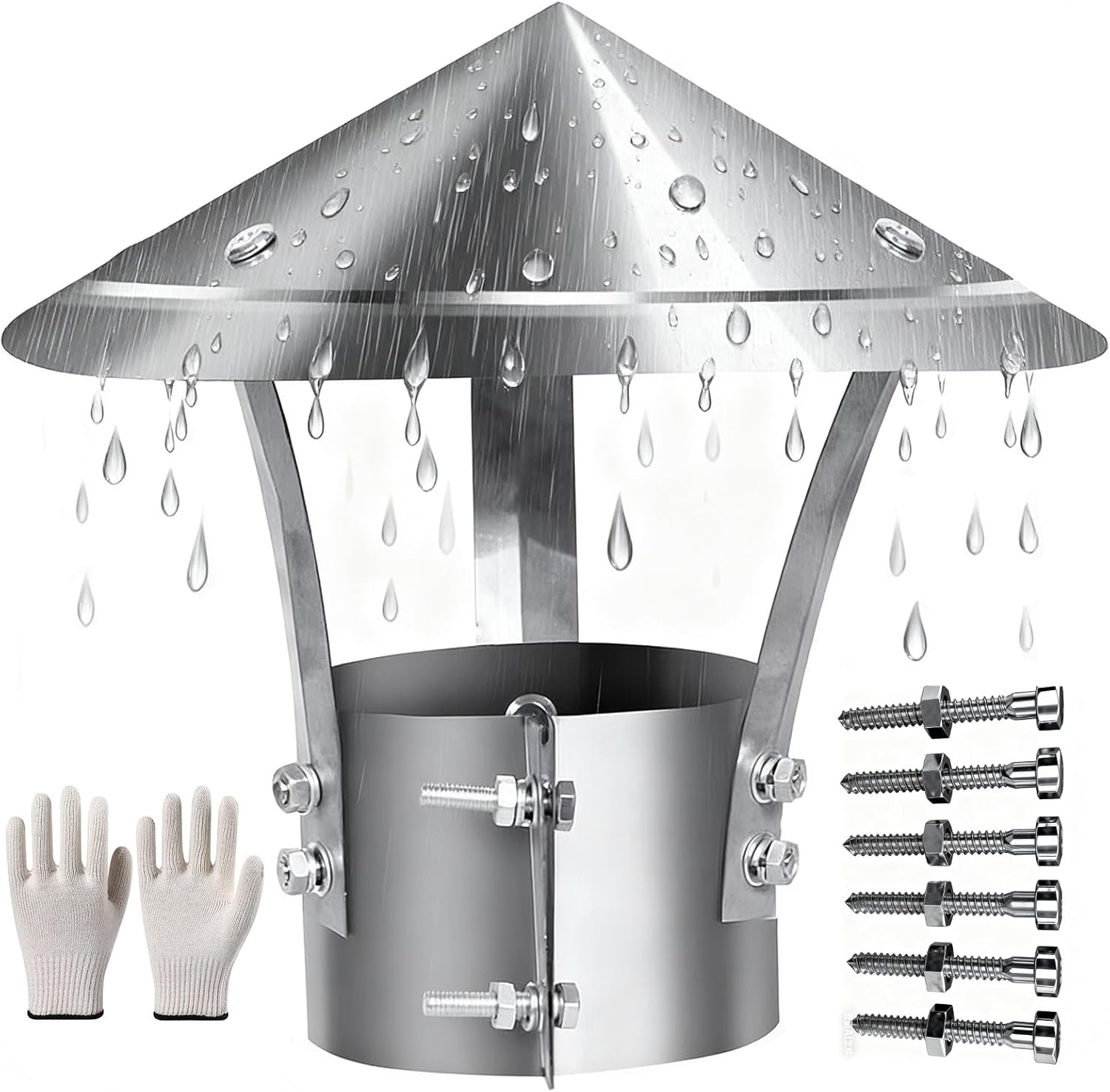 Chimney Cap 304 Stainless Steel Cover Fireplace Flue Caps Rain Cowl for Outdoor Protection Easy Install Adjustable(180mm/7in)