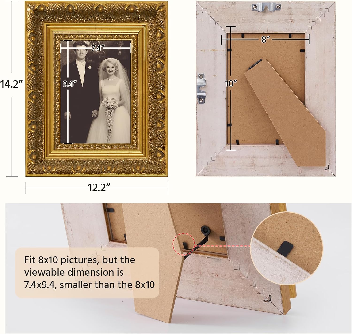 Wood Picture Frame 9x12 for Portrait Landscape Certificate, Vintage Gold Ornate Photo Frame for Gallery Wall Decor Art Show, Luxury 9 x 12 Frame for Mid-century Home Office Decor