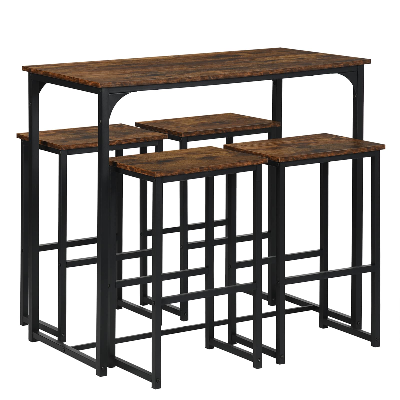 Tavolo Bar con 4 Sgabelli, Set Tavolo Cucina Penisola Vintage (100x50x90cm) - MDF+Ferro Robusto, Sedia con Poggiapiedi Anti-Graffio, Adatto per Sala da Pranzo Balcone Bistrot (Marrone Retrò)