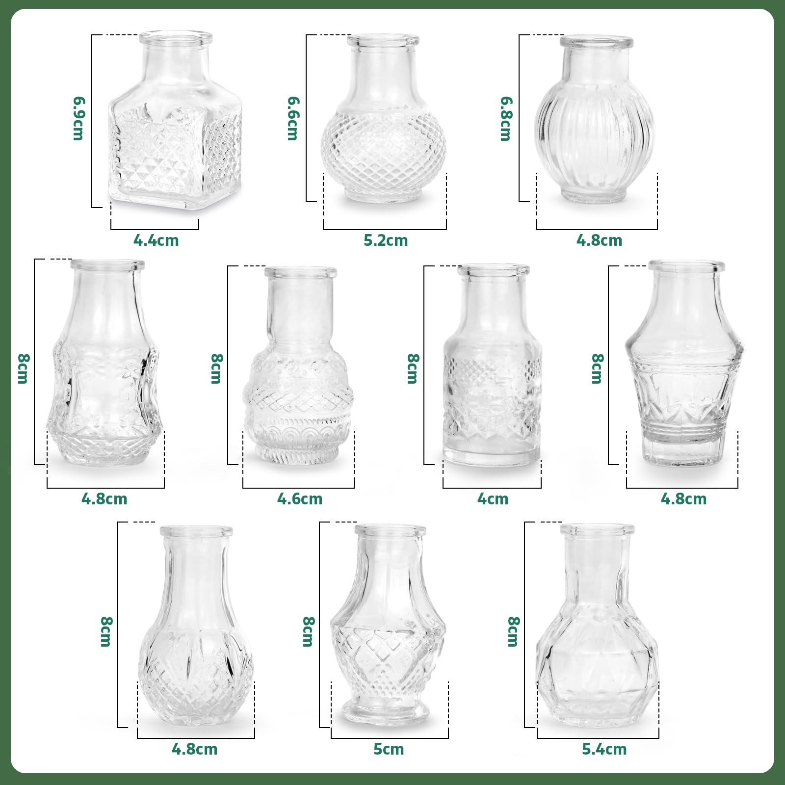 Bud Vazen Set van 6 kleine vazen voor tafeldecoratie, mini transparante bud vaas glazen bloemenvaas in bulk, kleine vintage vaas voor tafeldecoratie (6 stuks, 5,5 x 13 cm