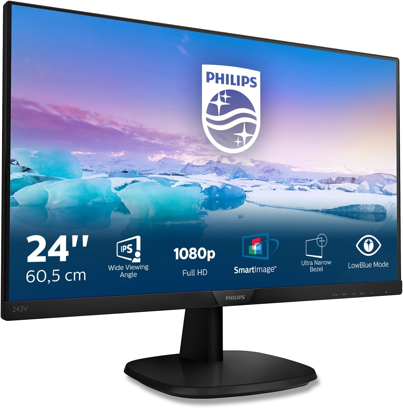 Philips 243V7QDSB - 24 inch FHD Monitor, 75Hz, 4ms, IPS, Flicker free, Narrow border (1920 x 1080, 250 cd/m², VGA/HDMI/DVI)