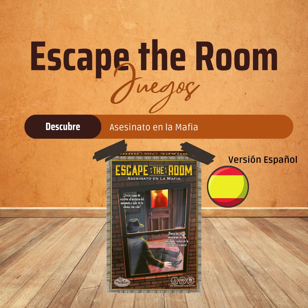 ThinkFun - Escape Room: Asesinato en la Mafia, Juego de logica, Juego de Mesa para Niños y Adultos, 1-3 Jugadores, Version Español