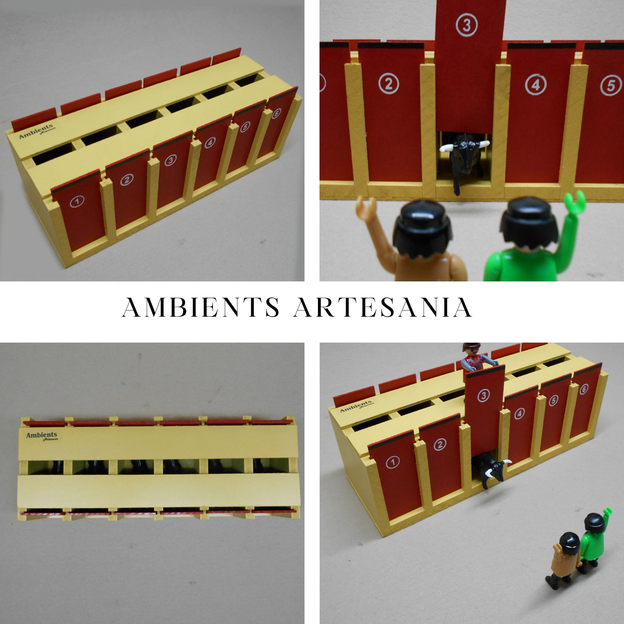 Cajón de 6 Toros de Juguete | Hecho a Mano en Madera MDF | Incluye 6 Toritos de Plástico | Diseño Artesanal para Niños y Coleccionistas