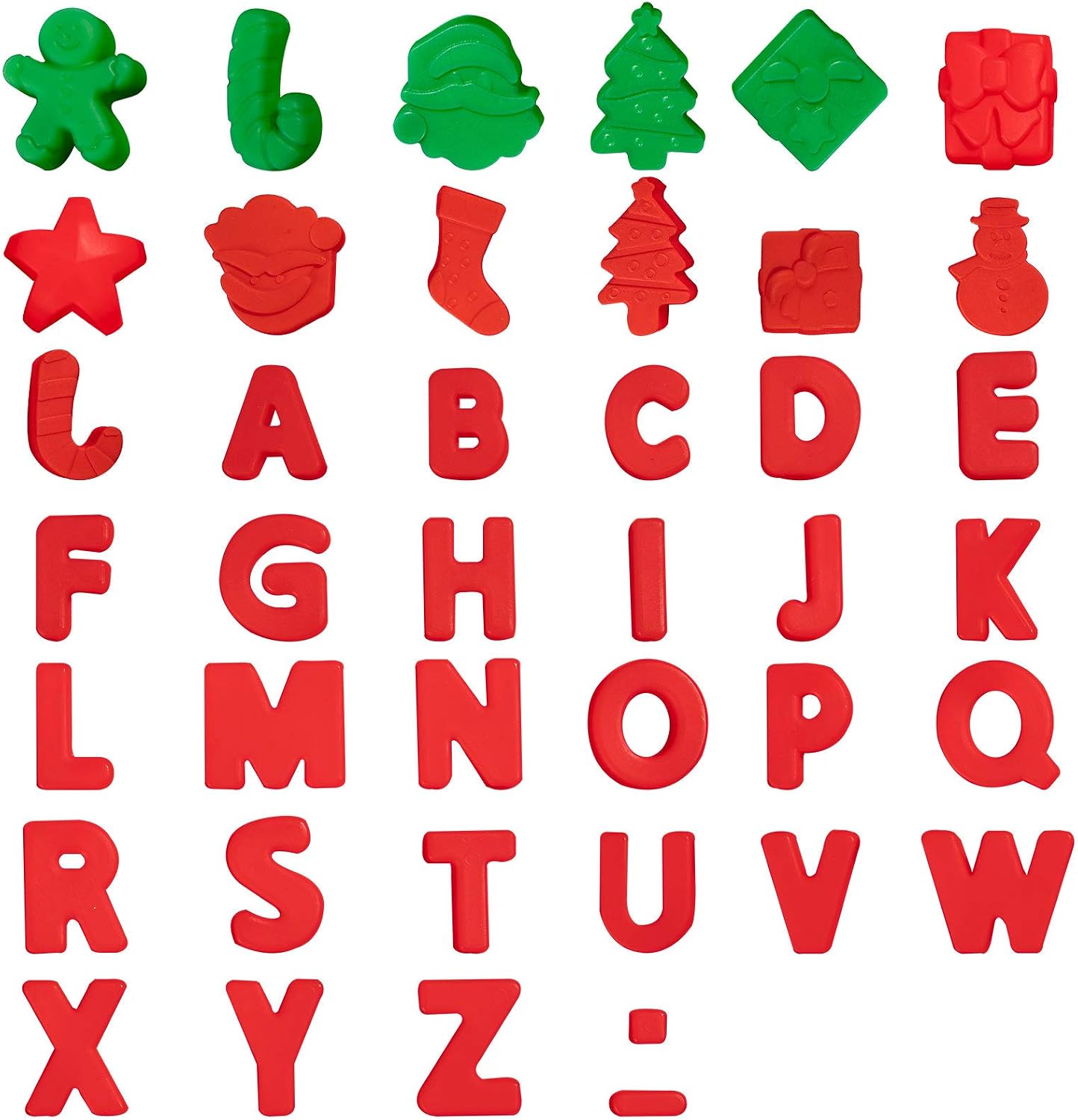 Whaline 5 Pack Christmas Silicone Molds Chocolate and Candy Mold Small Baking Mold for Cake Topper Ice Cubes Gingerbread Santa Stick Gift Box Letter Xmas Tree Sock Shape for Party Decor, Red Green
