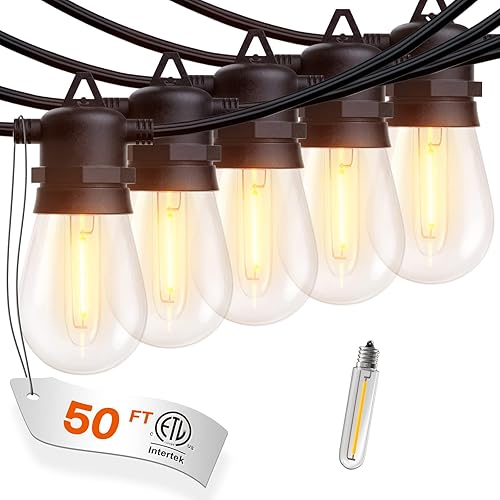 addlon 50FT(48+2FT) LED Outdoor String Lights with Edison Shatterproof Bulbs, ETL Listed, Heavy-Duty Weatherproof Strand, Patio Lights for Garden or Porch