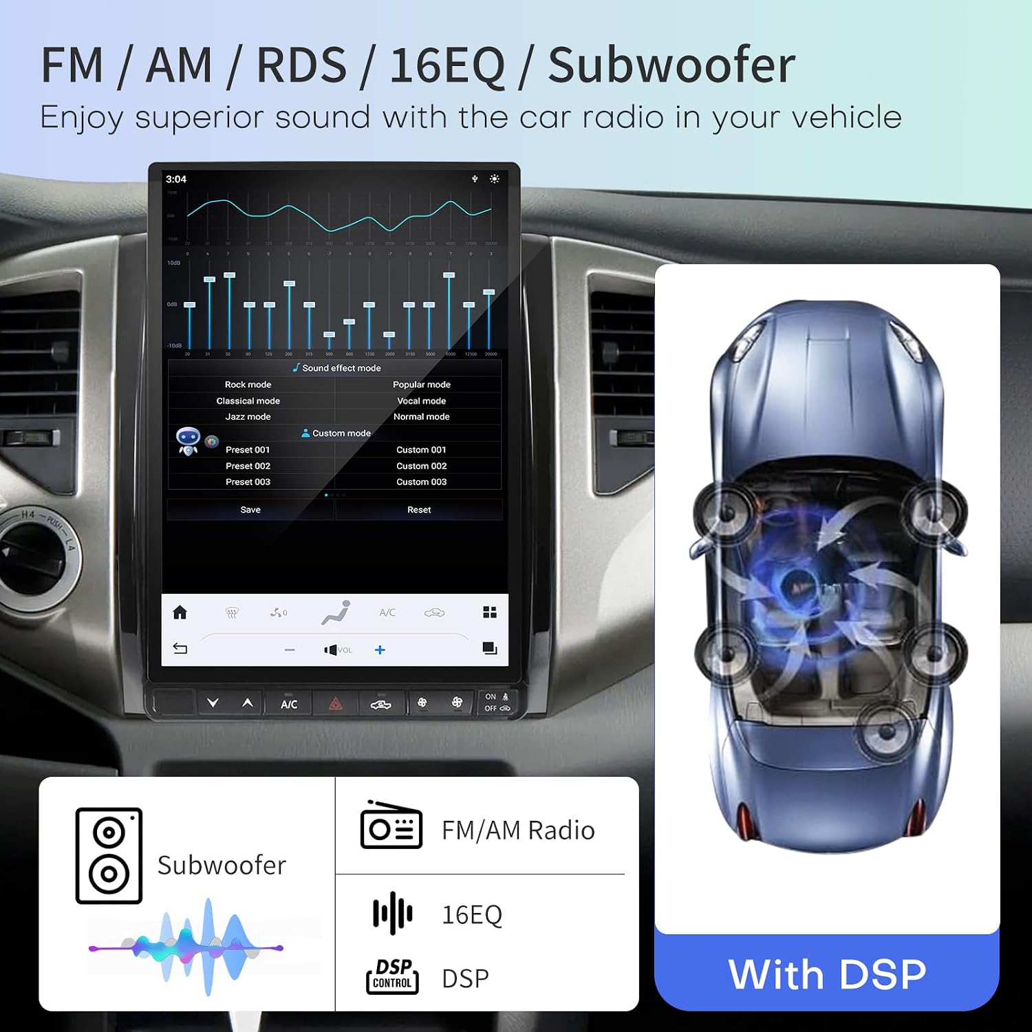 Qualcomm Car Radio for Toyota Tacoma 2005-2015 Stereo Replacement Head Unit 13.8 Inch 2K IPS Touch Screen Tesla Style Carplay Android Auto GPS Navigation