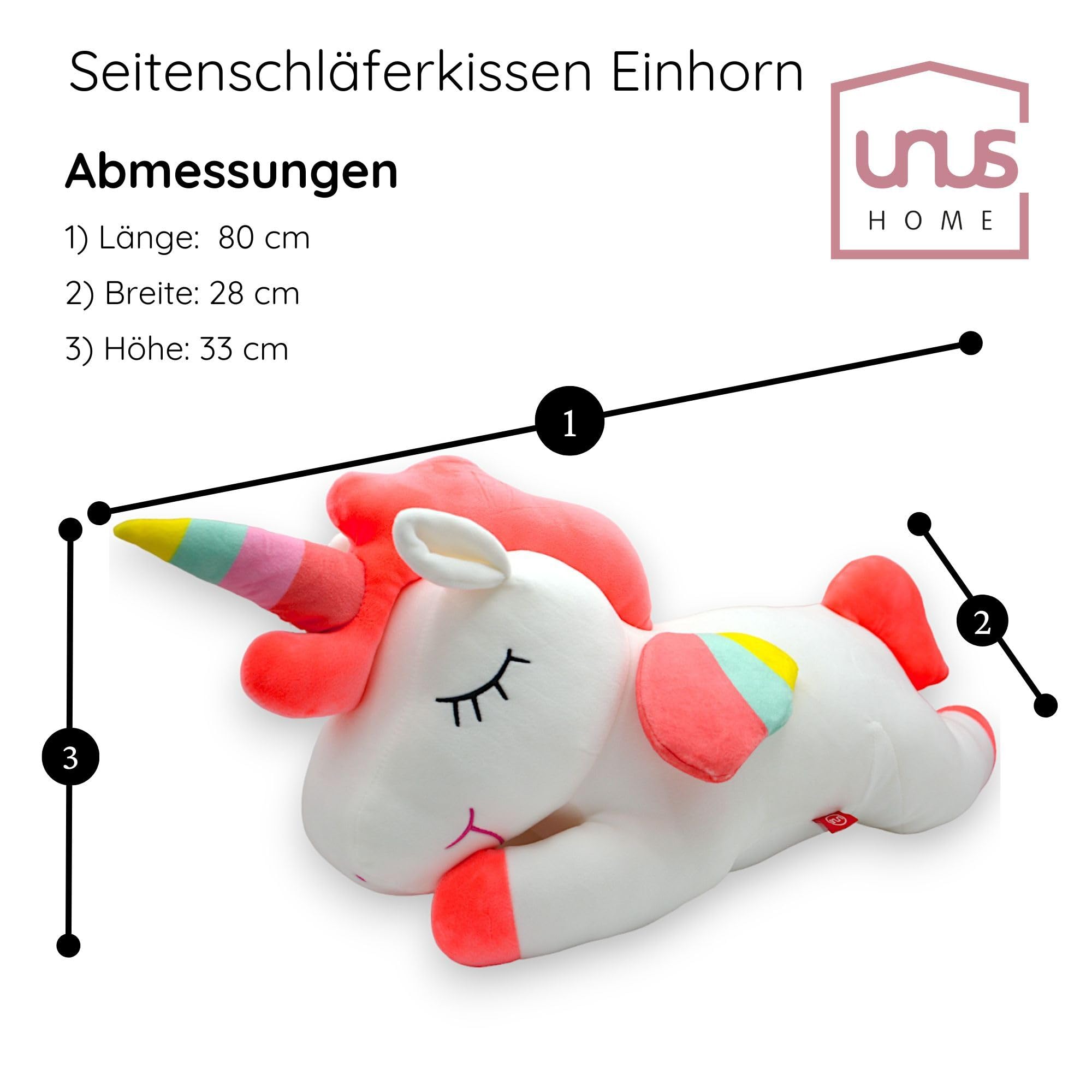 UNUS Coussin de positionnement latéral - Coussin d'allaitement - Coussin de positionnement licorne pour enfants - Décoration pour enfants - En coton - Pour le repos - Extrêmement doux - 80 cm