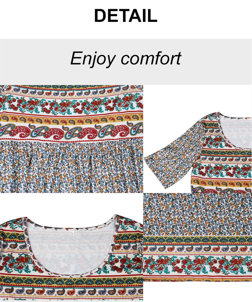 ABINGOO Femmes D'été Manches Courtes Col Rond Robes Bohème Chic Fleurie Imprimé Tunique de Plage Décontractée Midi Robe
