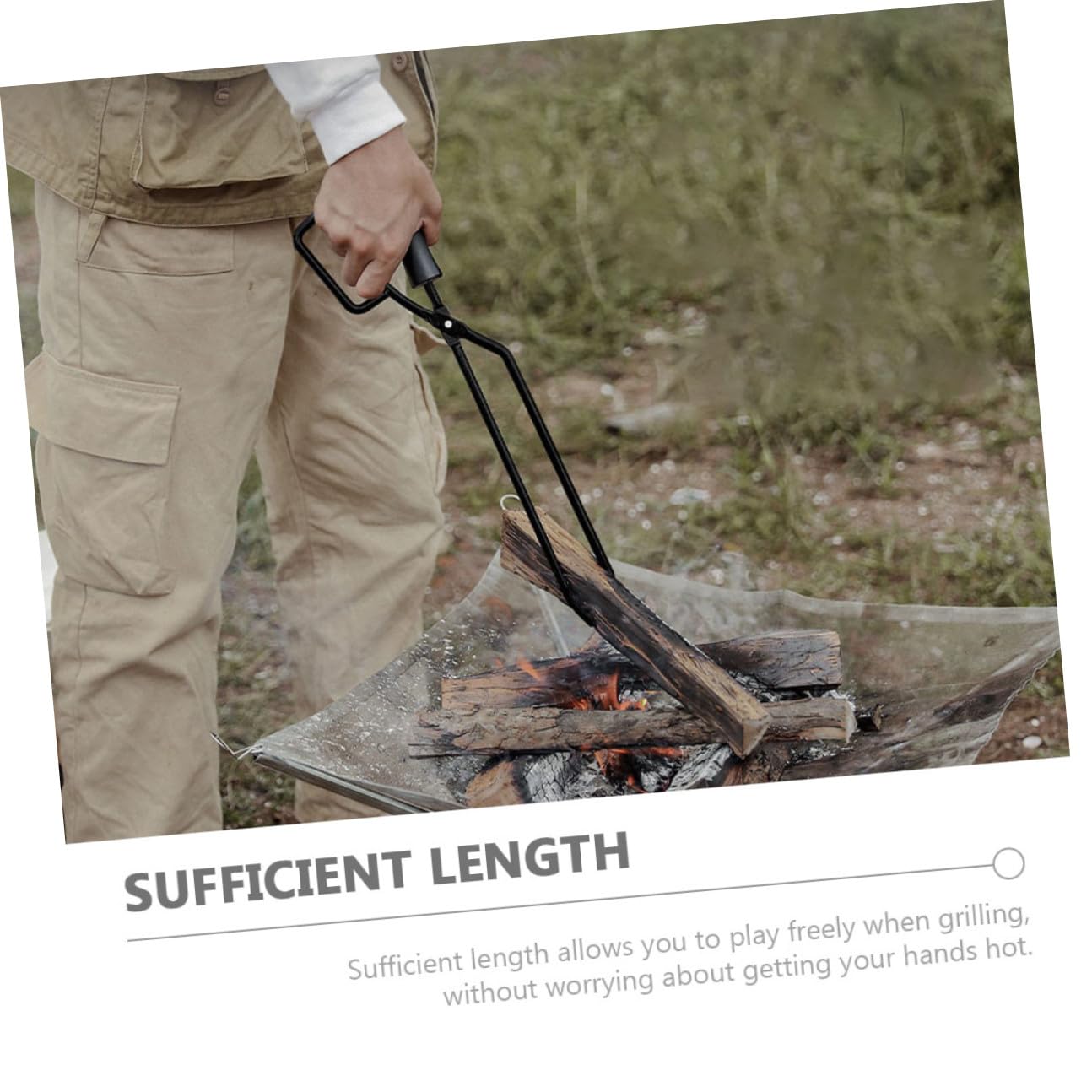 Pinzas de carbón de hierro con mango largo de madera para barbacoa y camping, herramienta de parrilla extendida antideslizante para hoguera y chimenea, accesorio perfecto para cocinar al aire libre