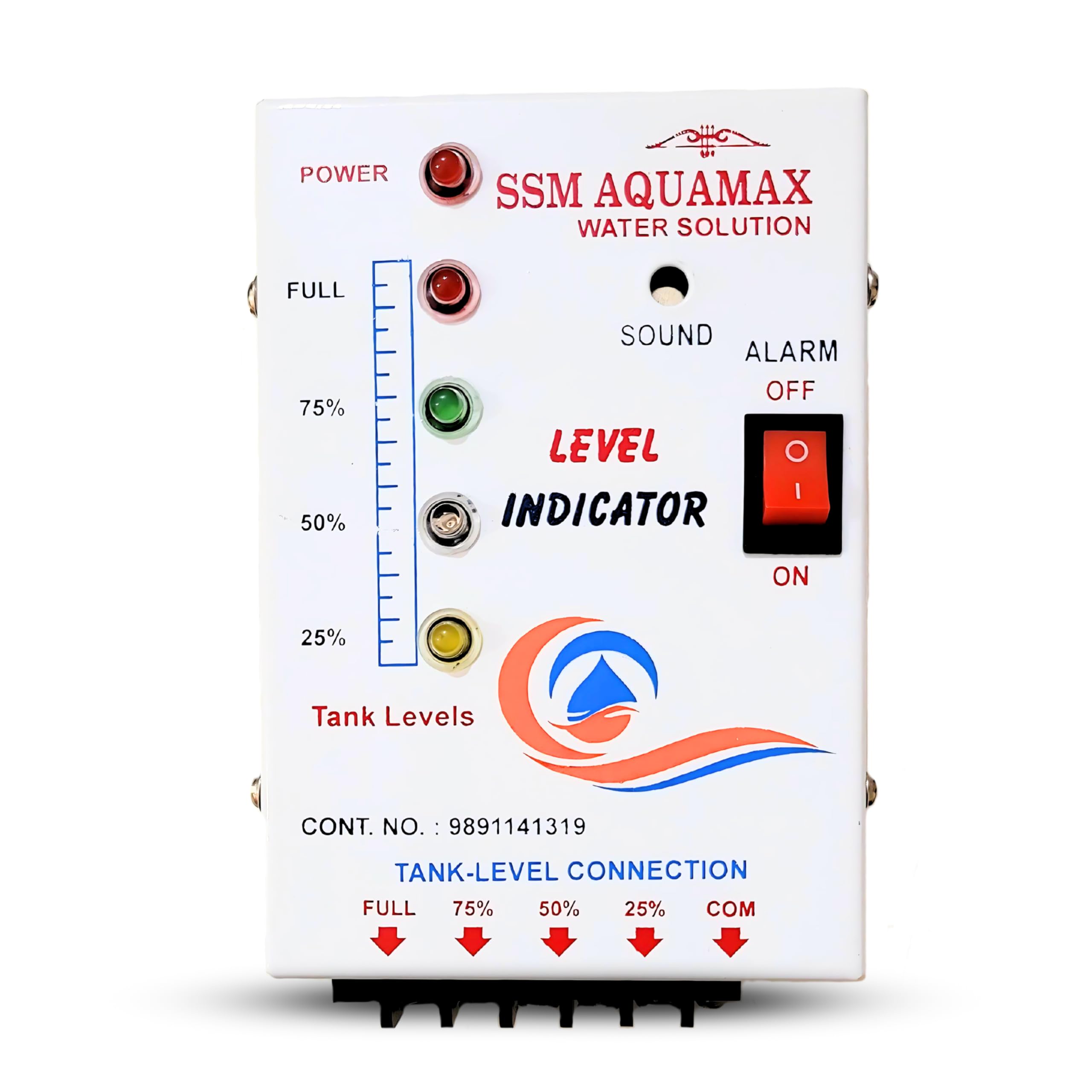 SSM Aquamax ® Water Tank Level Indicator and Overflow Alarm | 4 Level Indicator | 5 Stainless Steel Sensors Included, Metal Body, Shockproof, Wall Mountable, 1 Year Warranty, 220 Volt AC (B0D6DHLNBF) Amazon Price History, Amazon Price Tracker
