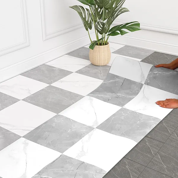 WIFEA Self Adhesive Vinyl Flooring Roll 23.6"x 393"/64 Sq.Ft Marble Peel Stick Floor Tiles, Wear-Resistant and Waterproof Vinyl Plank Flooring for Bedroom Living Room Office Balcony RV Black + Grey