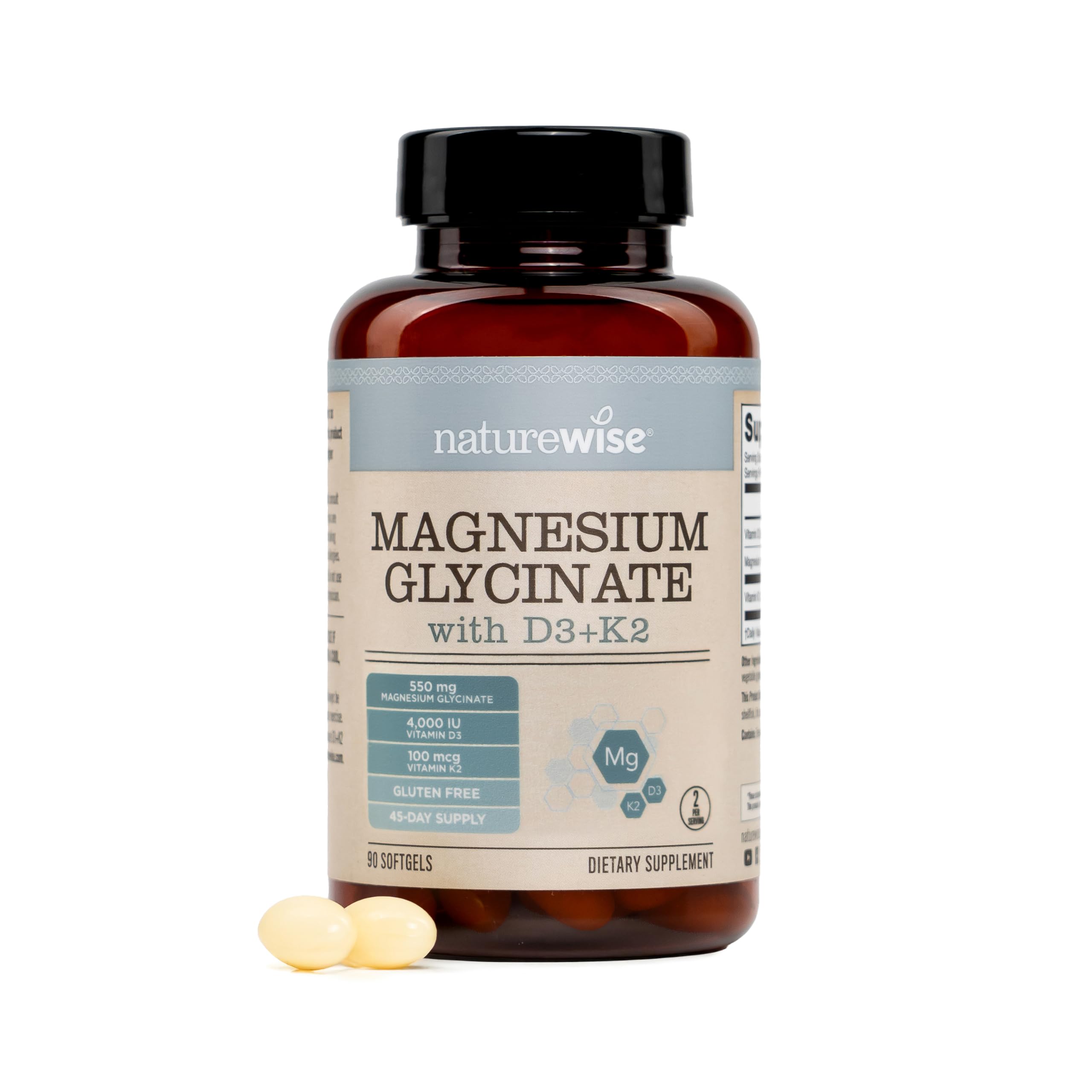 NatureWise Magnesium Glycinate 550mg - Vitamin D3 4000IU & K2-90 Softgels