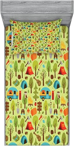 Miniatura 68 de Ambesonne Juego de sábanas bajeras y fundas de almohada de los años 90, patrón geométrico en estilo retro, formas redondas de triángulo de media