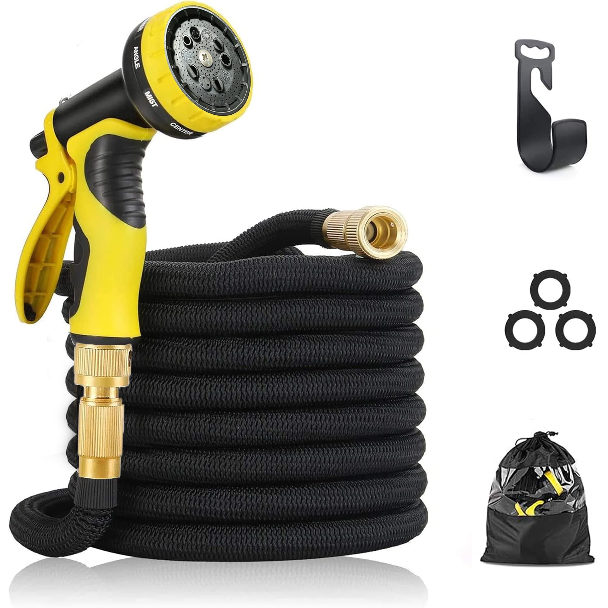 PLASTIFIC Garden Hose Pipe Expandable Lawn Garden Hose Anti-Leakage - Flexible Lightweight Easy Storage Expanding Garden Hose with 8 Function Spray Nozzle (100 FT, Black with Pouch)