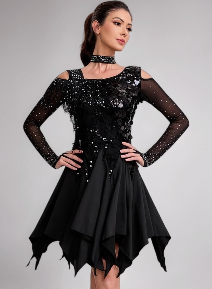 新品★ラテンドレス★白黒豹柄★フリンジ★ファー★マラボー★社交ダンス★競技会 71Hw-0BE43L.jpg