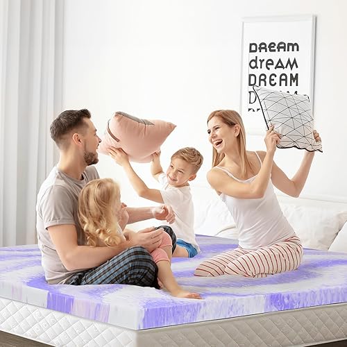 Miniatura 8 de BedsPick Cubrecolchón de espuma viscoelástica color morado remolino (tamaño matrimonial, 2 pulgadas)