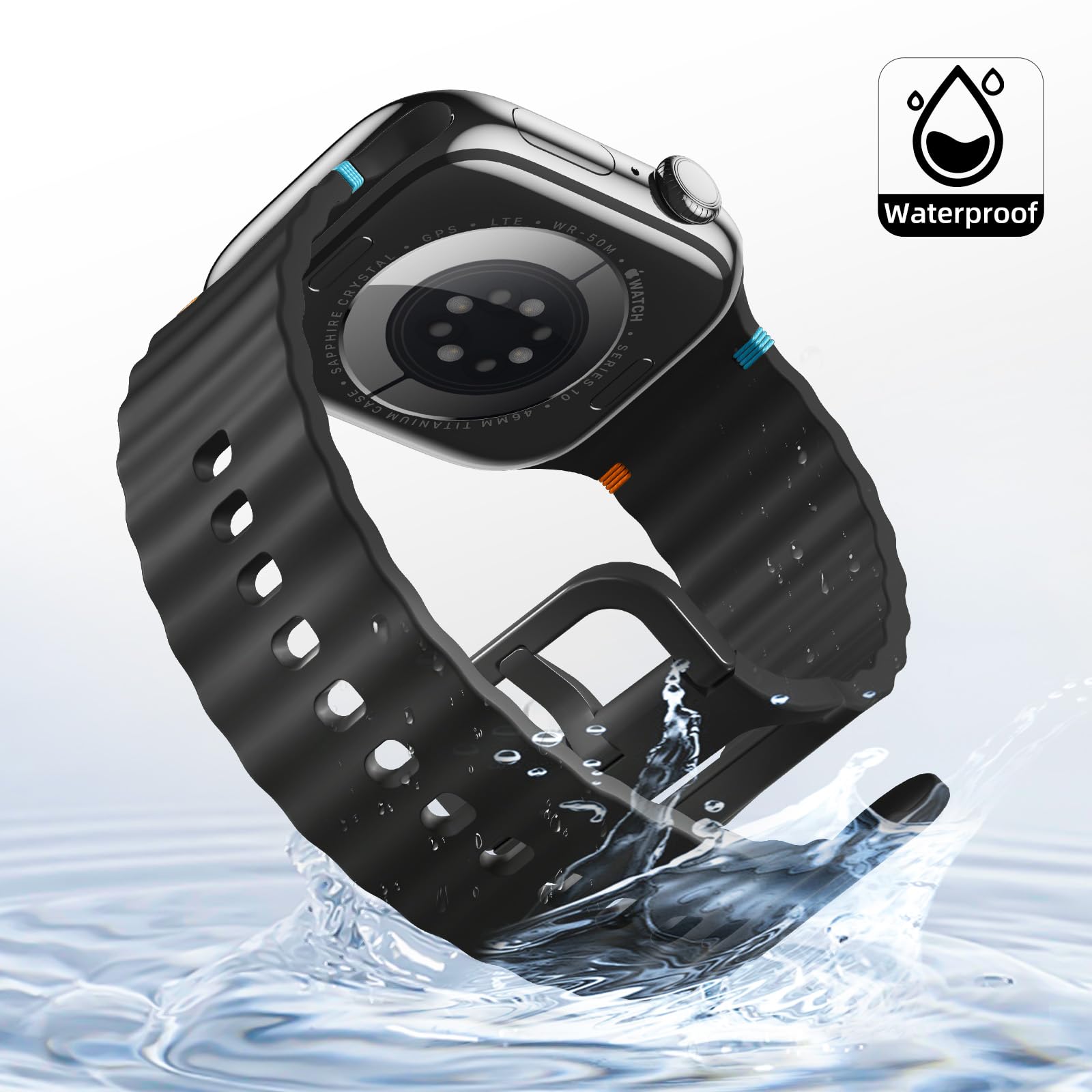 Netolo Sportowy pasek kompatybilny z Apple Watch 10, 46 mm, 44 mm, 45 mm, 49 mm, 42 mm, miękki silikon, zapasowy pasek kompatybilny z iWatch SE Series 10, 9, 8, 7, 6, 5, 4, 3, 2, 1, Ultra, dla