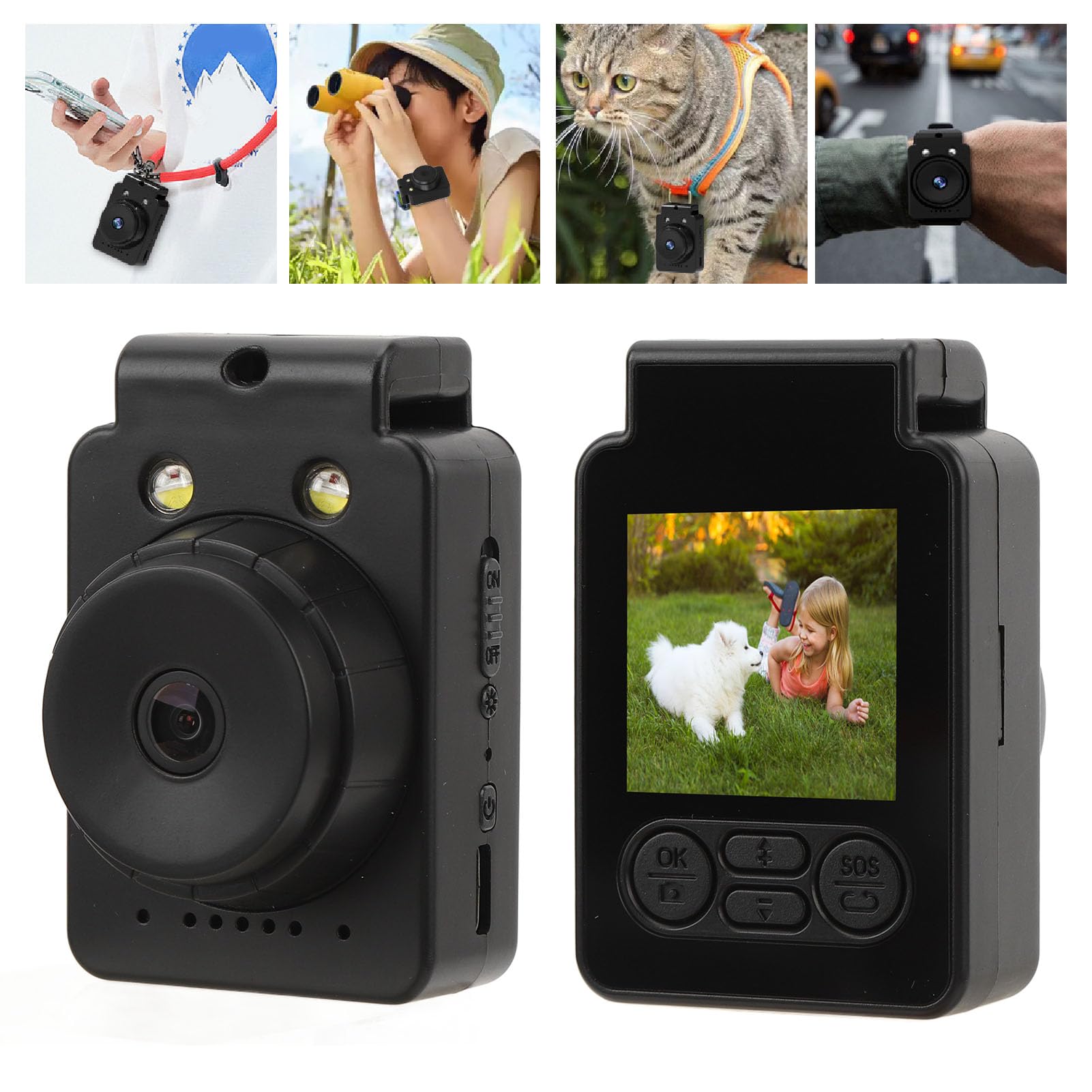 Obroża dla Kota HD 1080P z Nagrywaniem Wideo Bezprzewodowa Mini Kamera Sportowa, Mała Kamera Akcji, z kartą 32 GB, Kamera Korpusowa na Artykuły dla Zwierząt, Rzeczy, na Zewnątrz,