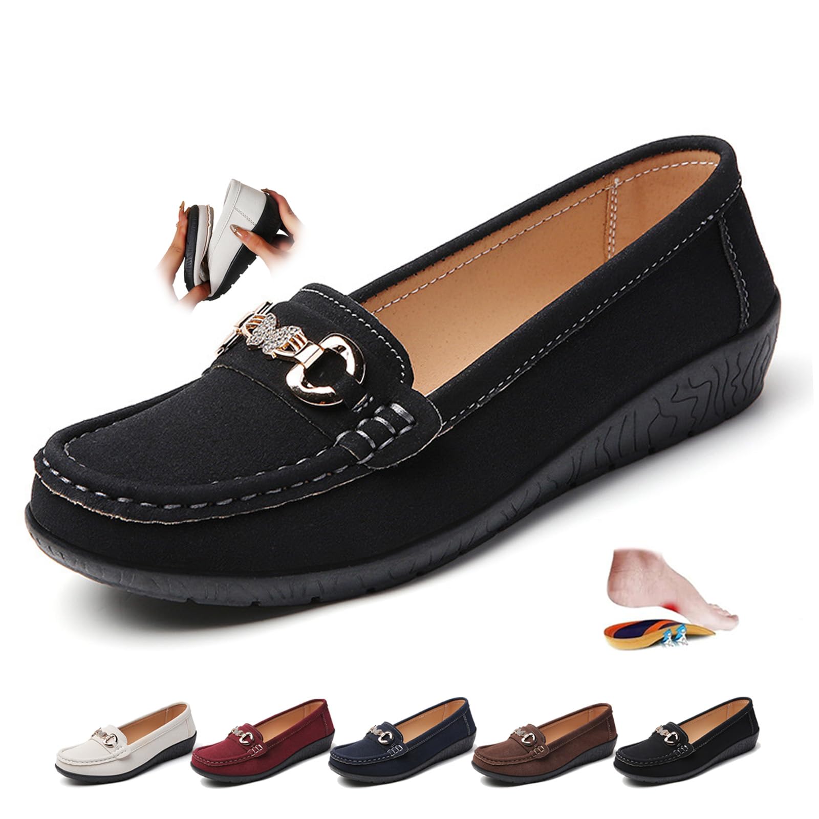 Orthopädische Damen-Slipper aus Wildleder, Retro, Mokassins, Mokassins, Mokassins, bequem, Slipper, modische Bootsschuhe, Keilabsatz