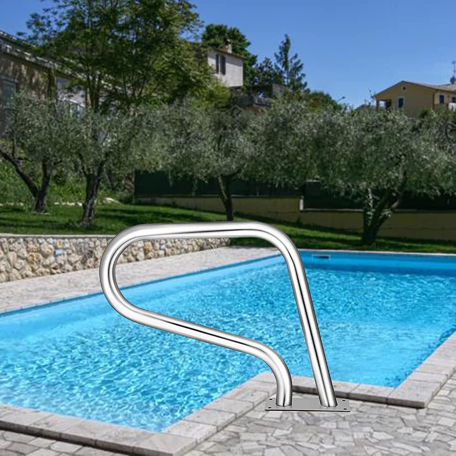 Rampe d'escalier de piscine inox pour rampe d'entrée de bassin, main courante extérieure argent