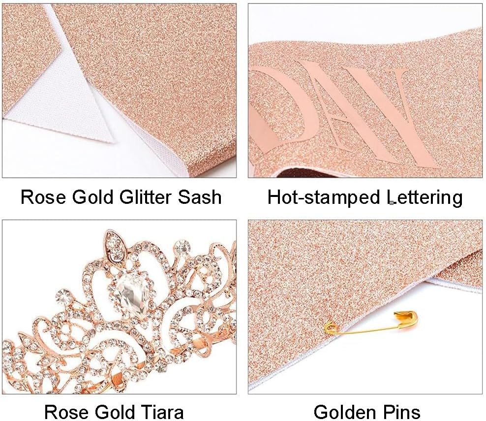 COCIDE Rose Gold Birthday Sash & Birthday Tiara Set - Crowns and Tiaras for Women Decorations Kit Rhinestone Queen Headband for Girl Glitter Crystal Hair Accessories for Party Cake Topper Favors Gift - Image 6