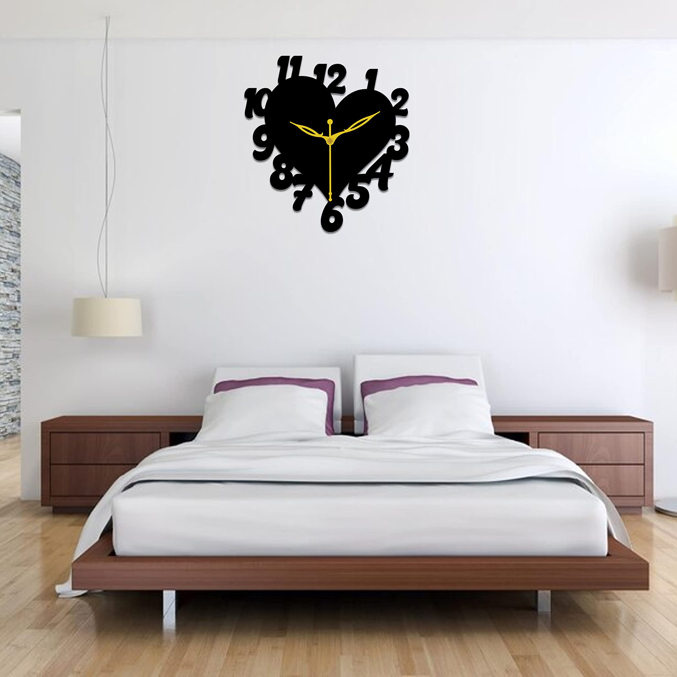 VPK MDF Wood 30x30 cm Black Hart Shape Wall Clock - 543 2