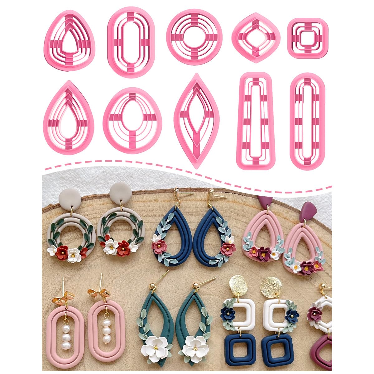 Keoker Lot de 12 emporte-pièces en argile de forme organique, cercles concentriques pour bijoux en argile polymère (couleur extrudée)