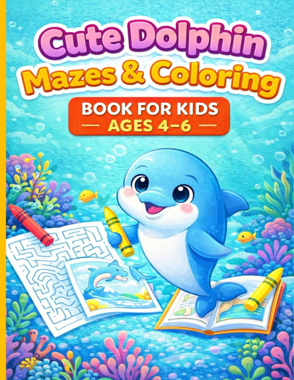 Cute Dolphin Mazes & Coloring Book for Kids Ages 4–6: Fun & Simple Mazes and Coloring Pages for Preschool and Kindergarten Kids