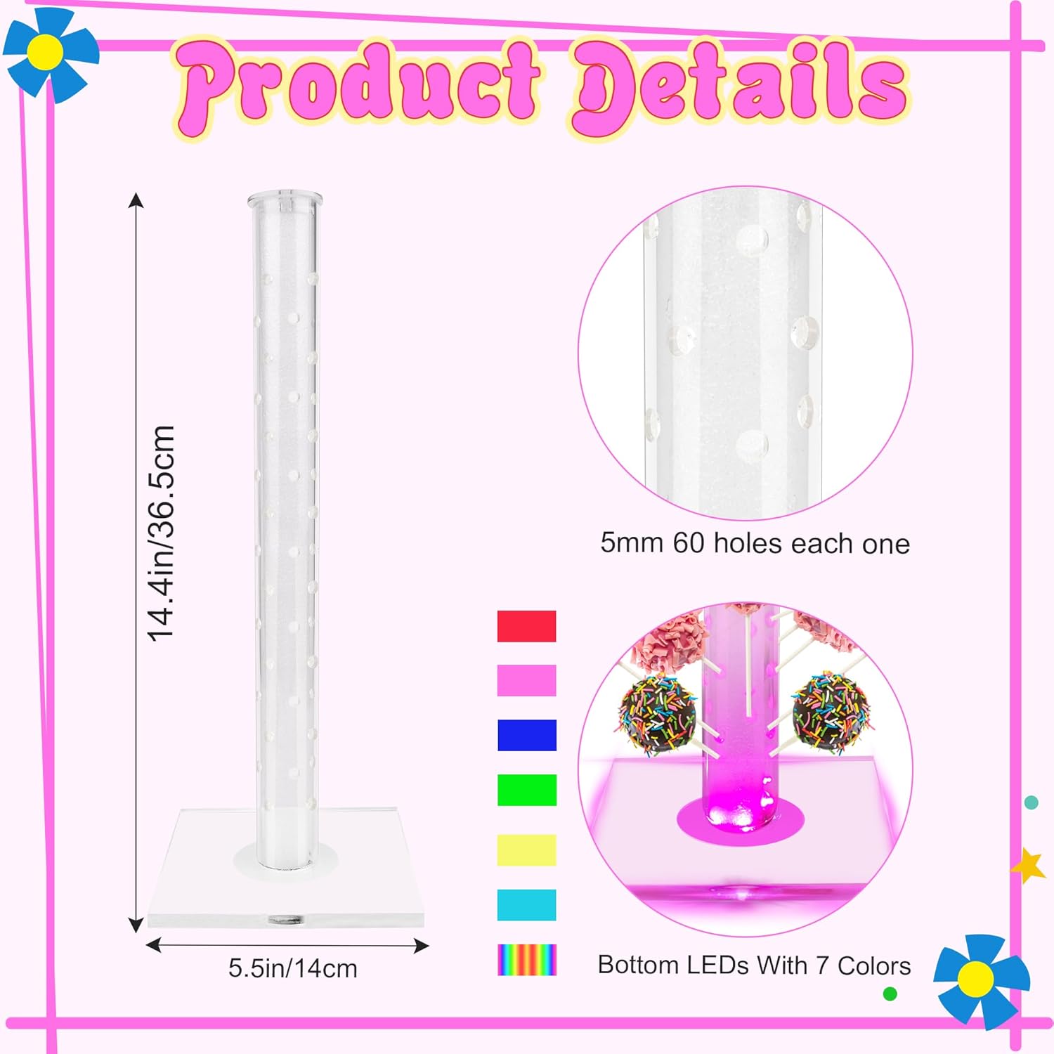 2 Pack Acrylic Cake Pop Stand with Led Light, 122 Hole Clear White Lollipop Tree Holders, Decorative Dessert Candy Bar Sticks Rack for Birthday, Wedding, Parties
