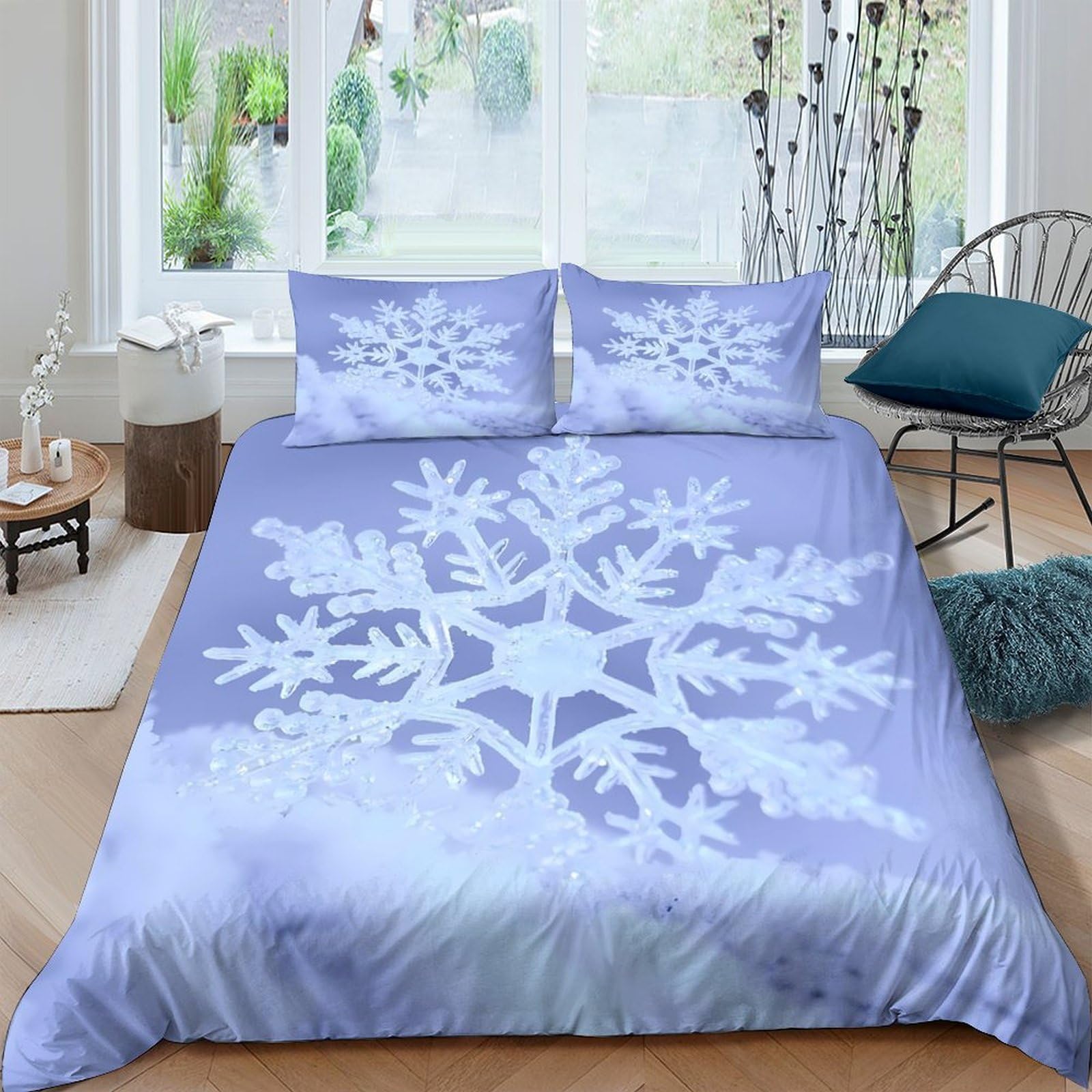 Parure de lit 3 pièces imprimée 3D flocons de neige pour couette 260x220cm