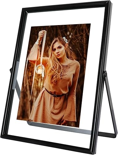 AhaGo Marco de fotos flotante negro (5 x 7 pulgadas, vertical), para múltiples tamaños de fotos (4 x 6, 3 x 5, 2 x 3), marco de fotos ajustable para