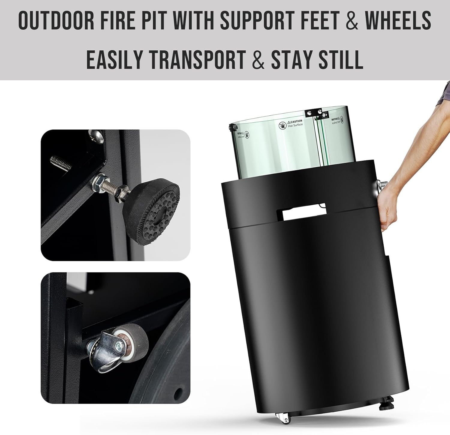 ONLYFIRE OUTDOOR LIVING Detachable Gas Fire Pit with Lava Rocks, Glass Shield & Wheels, Smokeless Propane Firepit with Hose for Patio Backyard Camping RV Tailgating Restaurant Beach, Round, FP034