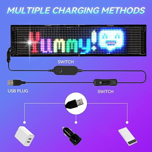 Miniatura 8 de Letrero LED programable, 15 x 4 pulgadas, animaciones prefabricadas y texto LED para automóvil, panel de matriz LED flexible con control por