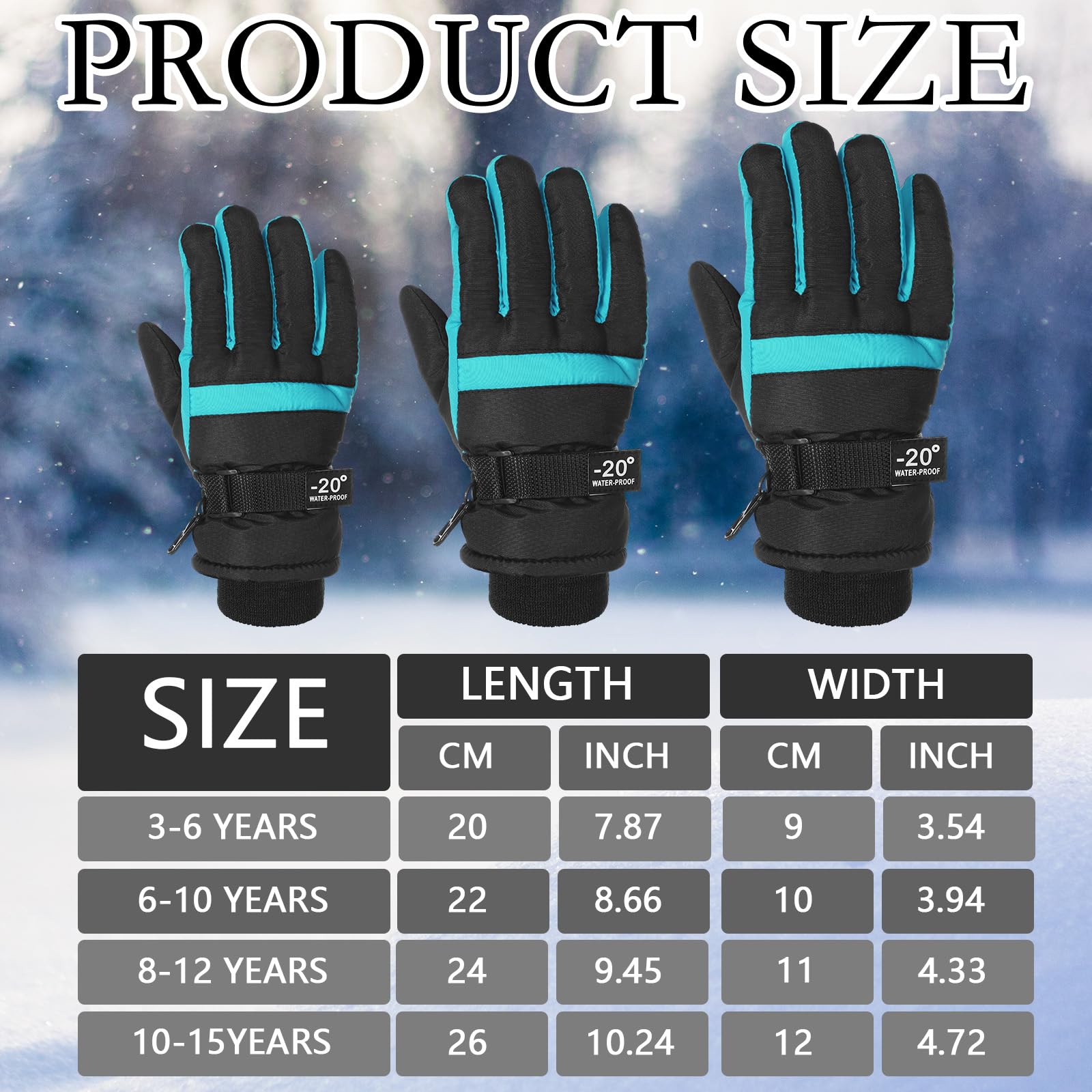 Bencailor 6 Paar Kinder Winter Handschuhe Wasserdichte Kinder Ski Handschuhe Winddichte Warme Schnee Handschuhe für Kinder Jungen Mädchen