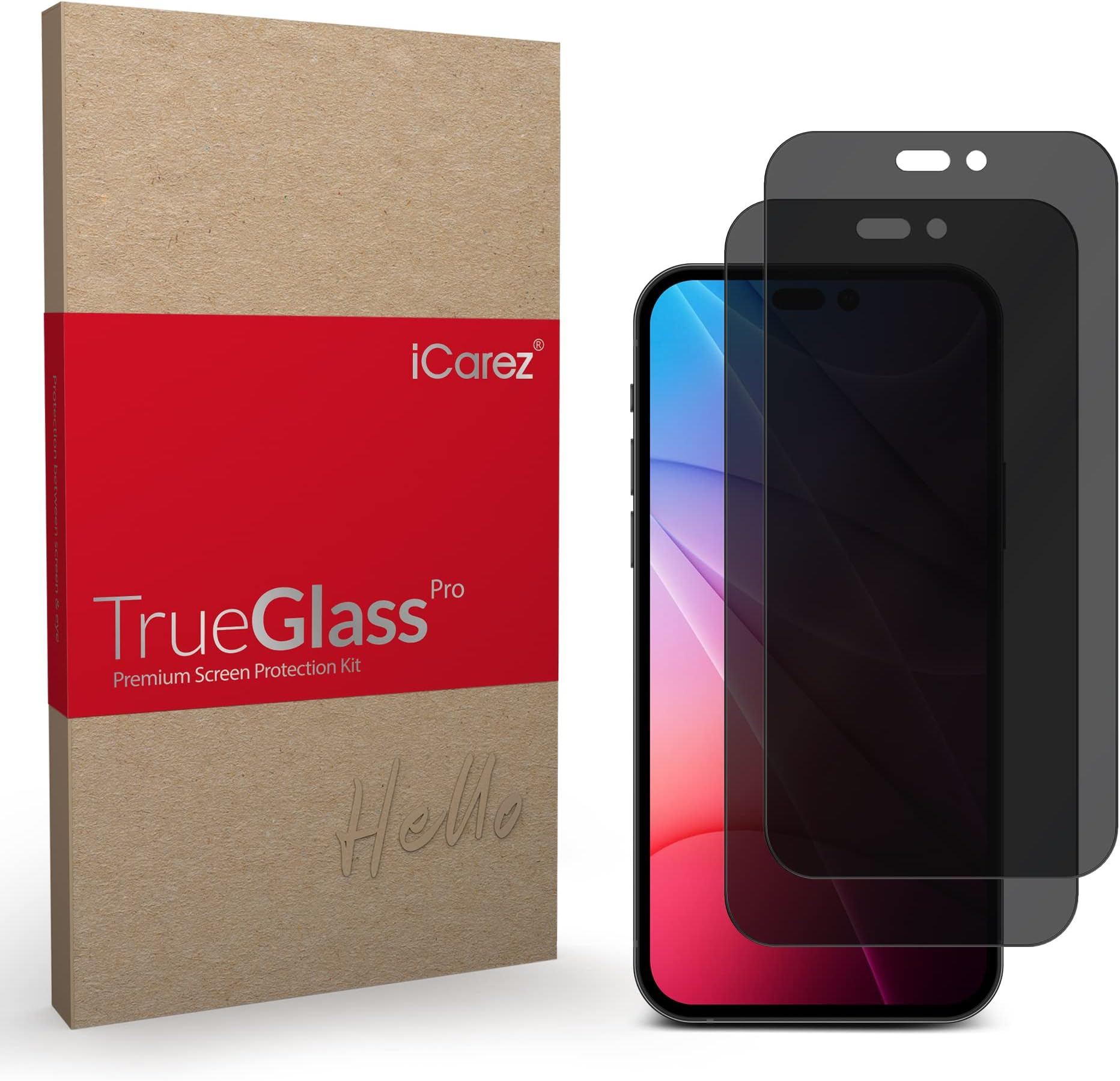 iCarezMatte Privacy Tempered Glass Screen Protector for iPhone 14 Pro 6.1-Inches 2022 [2-Pack] Tray Installation (Case Friendly) Easy Apply Anti Spy