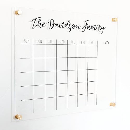 Clear Acrylic Calendar Dry Erase  Custom Minimalist  Floating Calendar on Standoffs  chic  family calendar  personalized wall mounted  planner