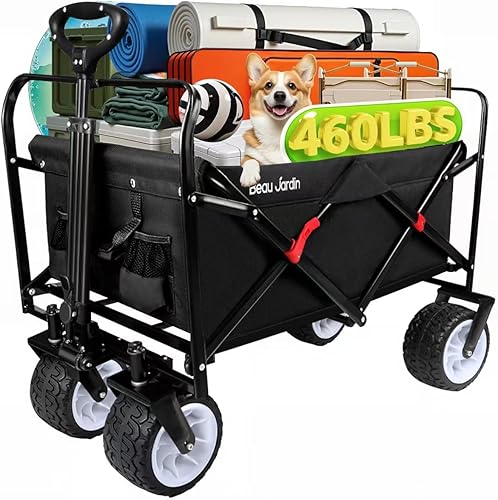 BEAU JARDIN Carro de playa plegable plegable de 460 libras, resistente, plegable, carrito de comestibles para jardín, deportes, compras, al aire