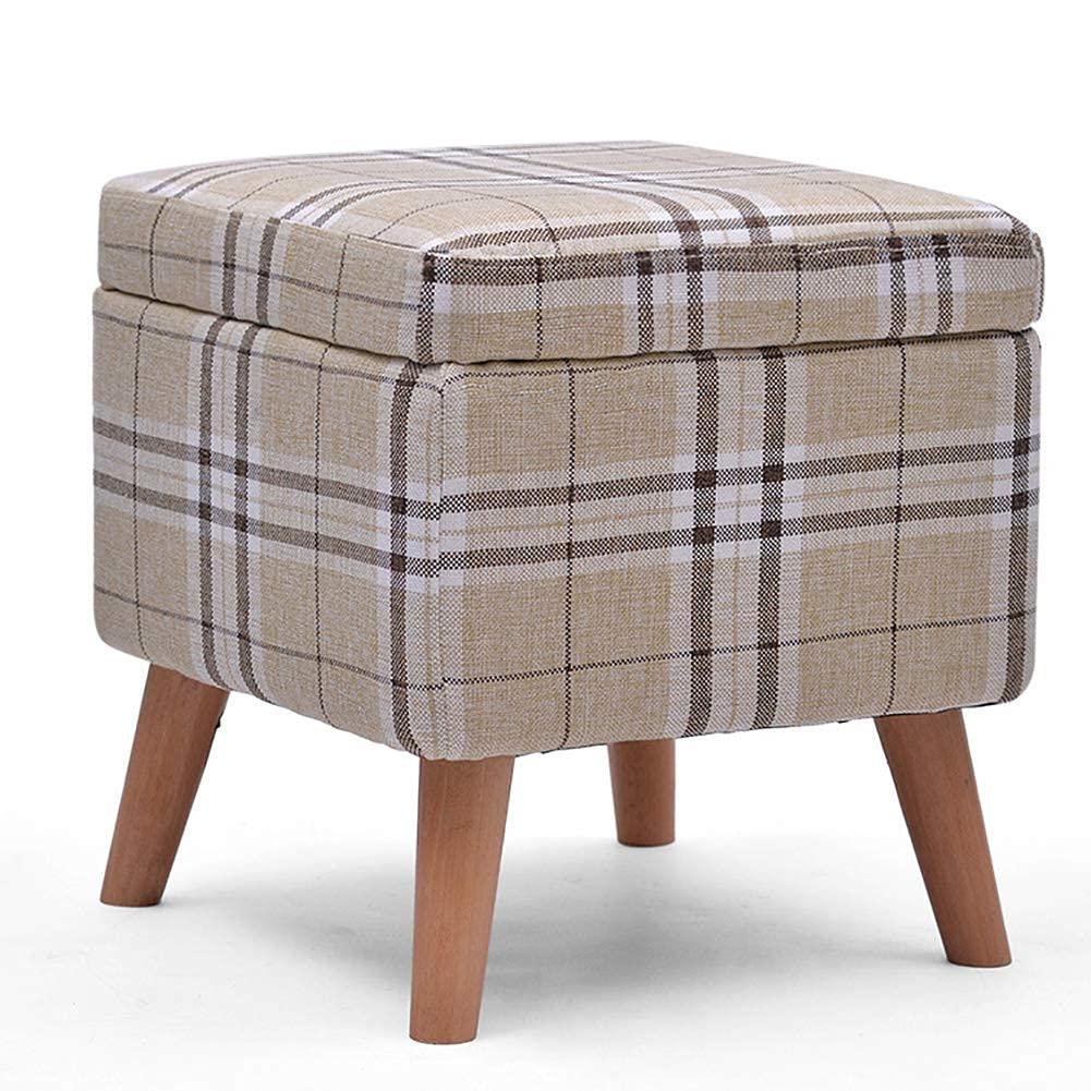 Chaise de maquillage rembourrée en lin avec boîte de rangement intégrée