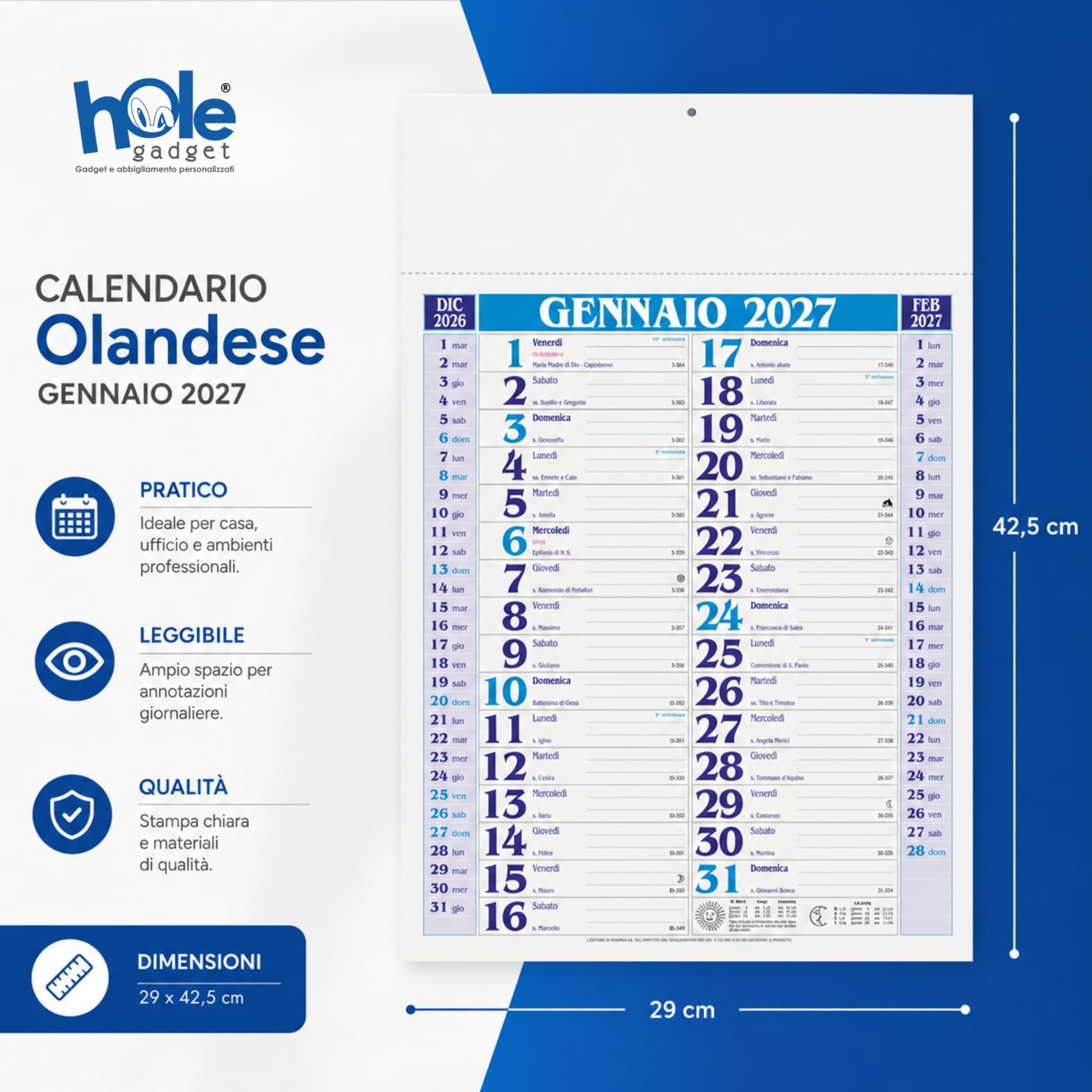 Calendari Personalizzati 2027 in Stock da 100 Pezzi Olandesi Grandi da Muro Notes sul Retro per Gadget Pubblicitari di Fine Anno e come Omaggio per i Clienti o Regali Aziendali | PA650