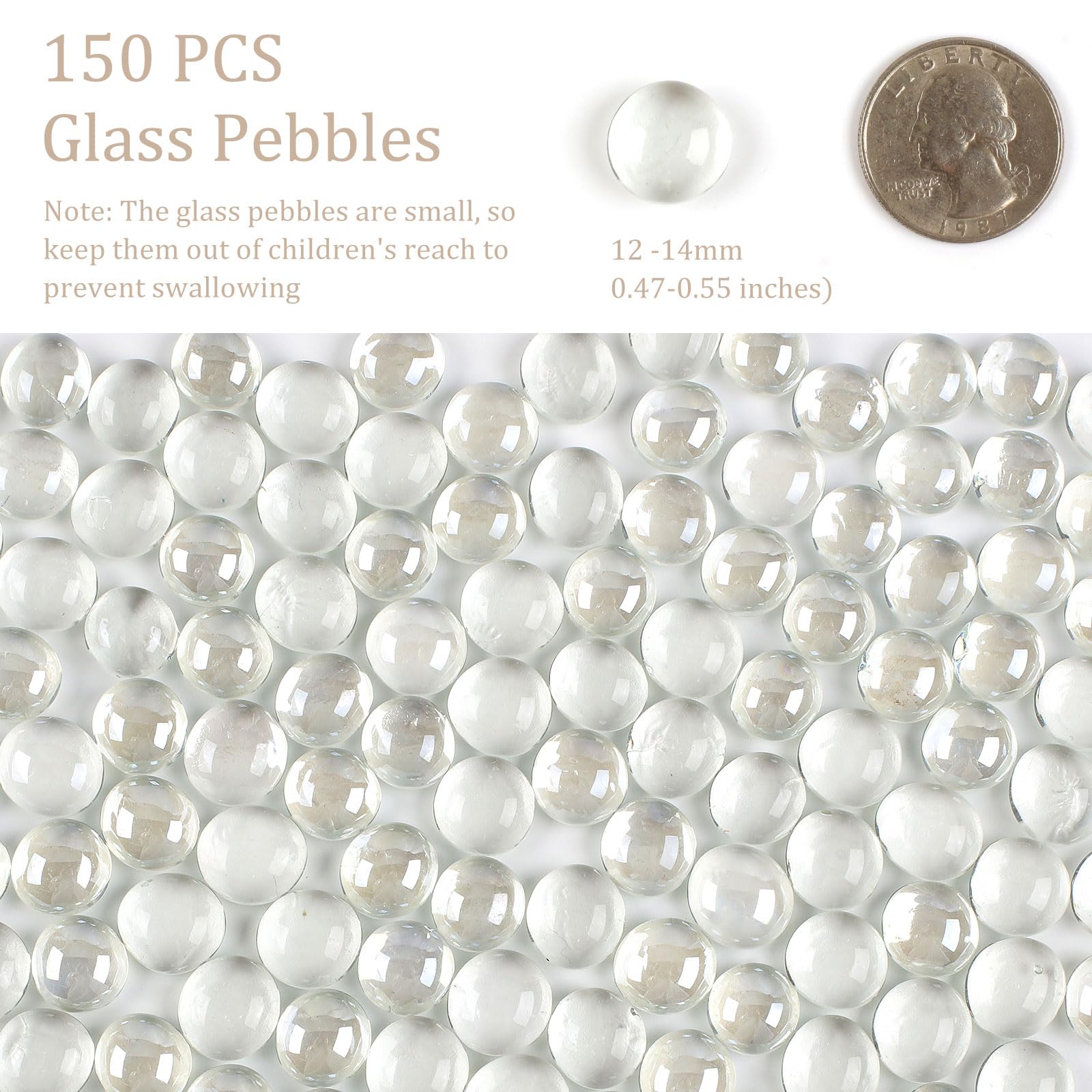 Deepton Glass Pebbles, 150 PCS Flat Glass Beads for Vases Approx 360g, Clear Decorative Stones for Aquariums Vases - Image 2