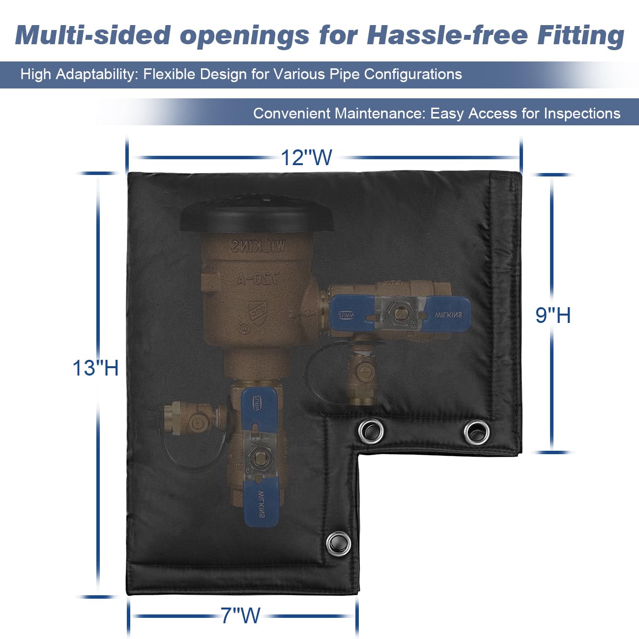 Cholila Backflow Preventer Insulation Cover - 24x30 Inch Thick 7-Layer Fabric For Winter Pipe Protection (Black)