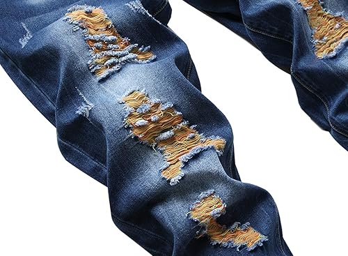 Miniatura 4 de Qimyum - Pantalones rajados de mezclilla para hombre, corte entallado, pierna recta