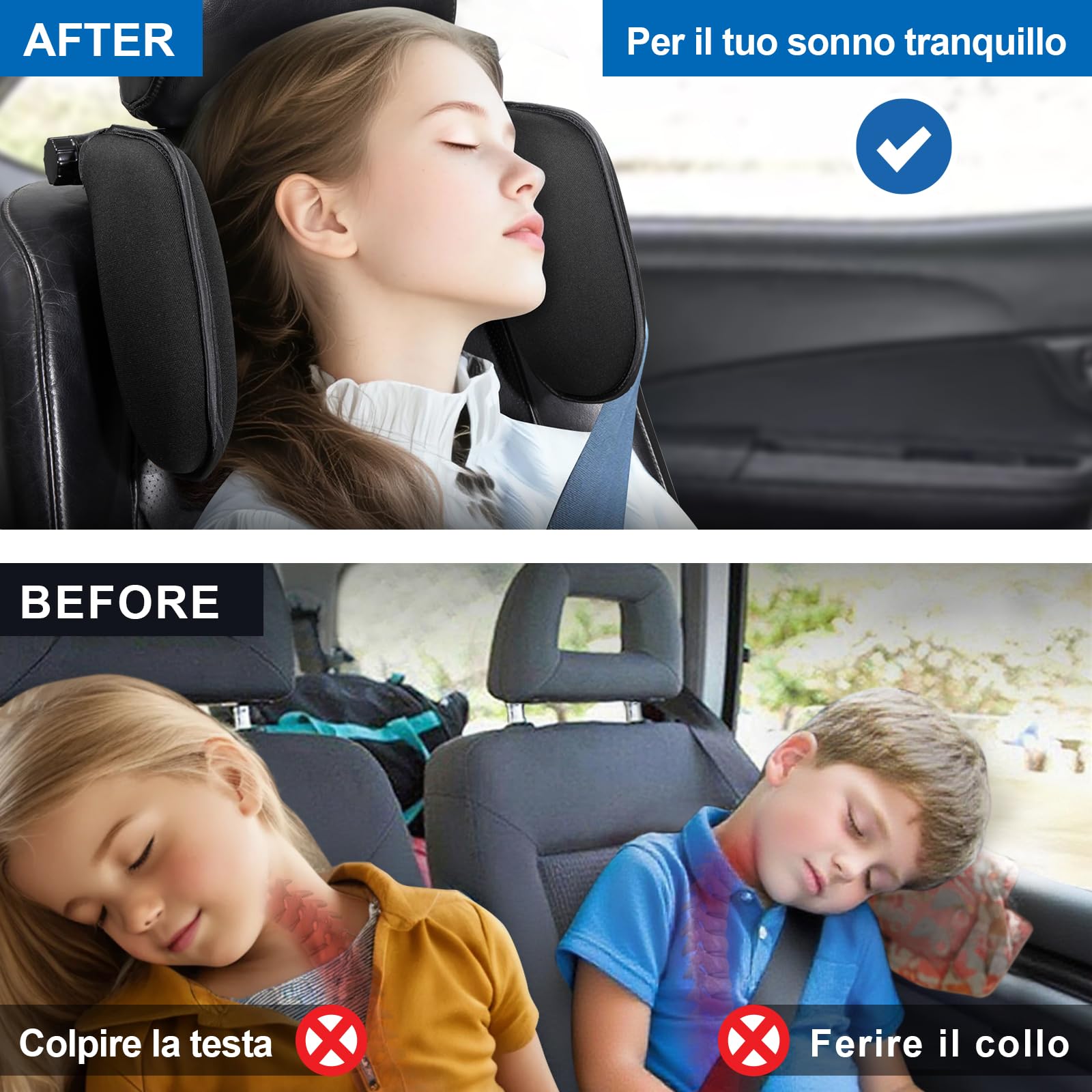 Spurtar Poggiatesta Auto Bambini, 360° Regolabile Poggiatesta Auto, Cuscino da Viaggio Bambini, Supporto Testa Seggiolino Auto, Reggitesta Auto Accessori Auto - Compatibile con Alzatina Auto Bimbi