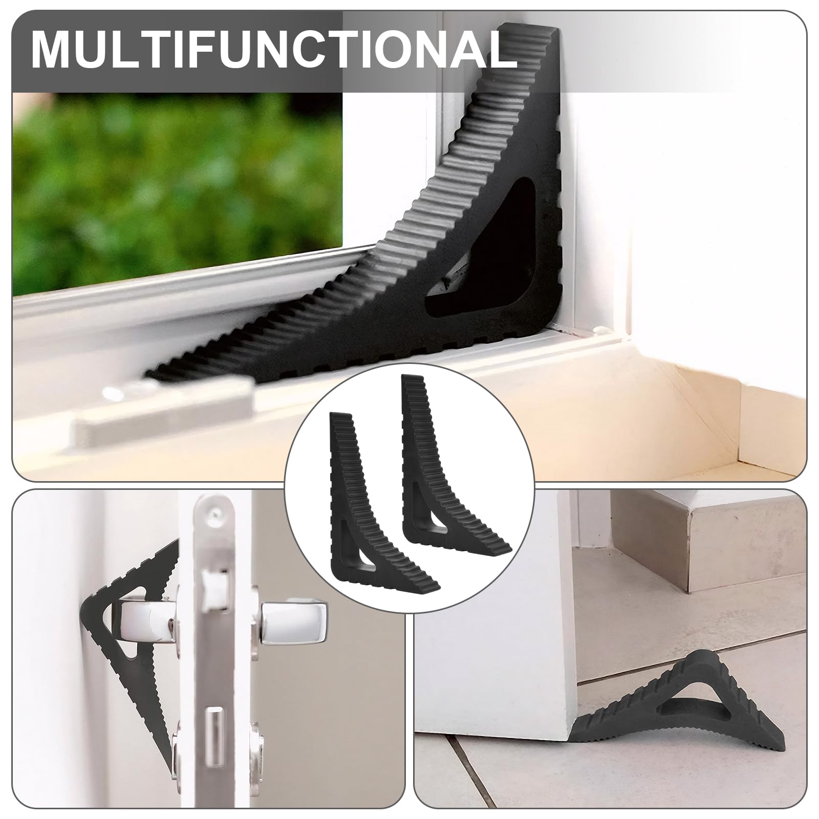 4 Stück Türkeil, Fensterstopper, Türstopper Boden, Gummi Türstopper Rutschfest, Keile Rutschfest Kratzfrei, Klinke Türklinkenpuffer für Badezimmer Küche Kinderzimmer (Weiß, Schwarz)