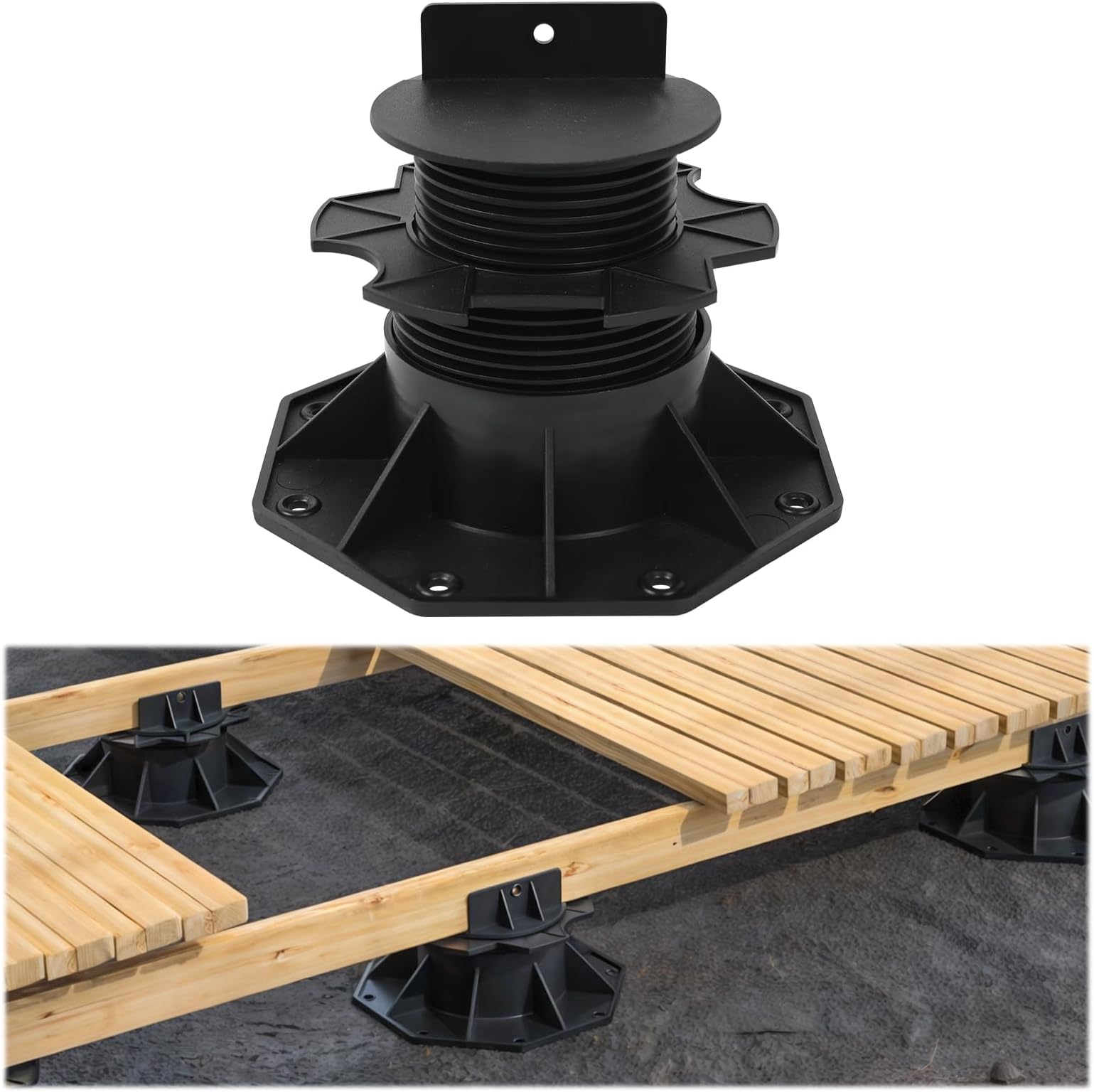 Muzata 10Pack Raising from 2.4" to 5.5" Adjustable Deck Support Pedestal Paver Flooring Joist Unilateral Keel Deck Support Base M065