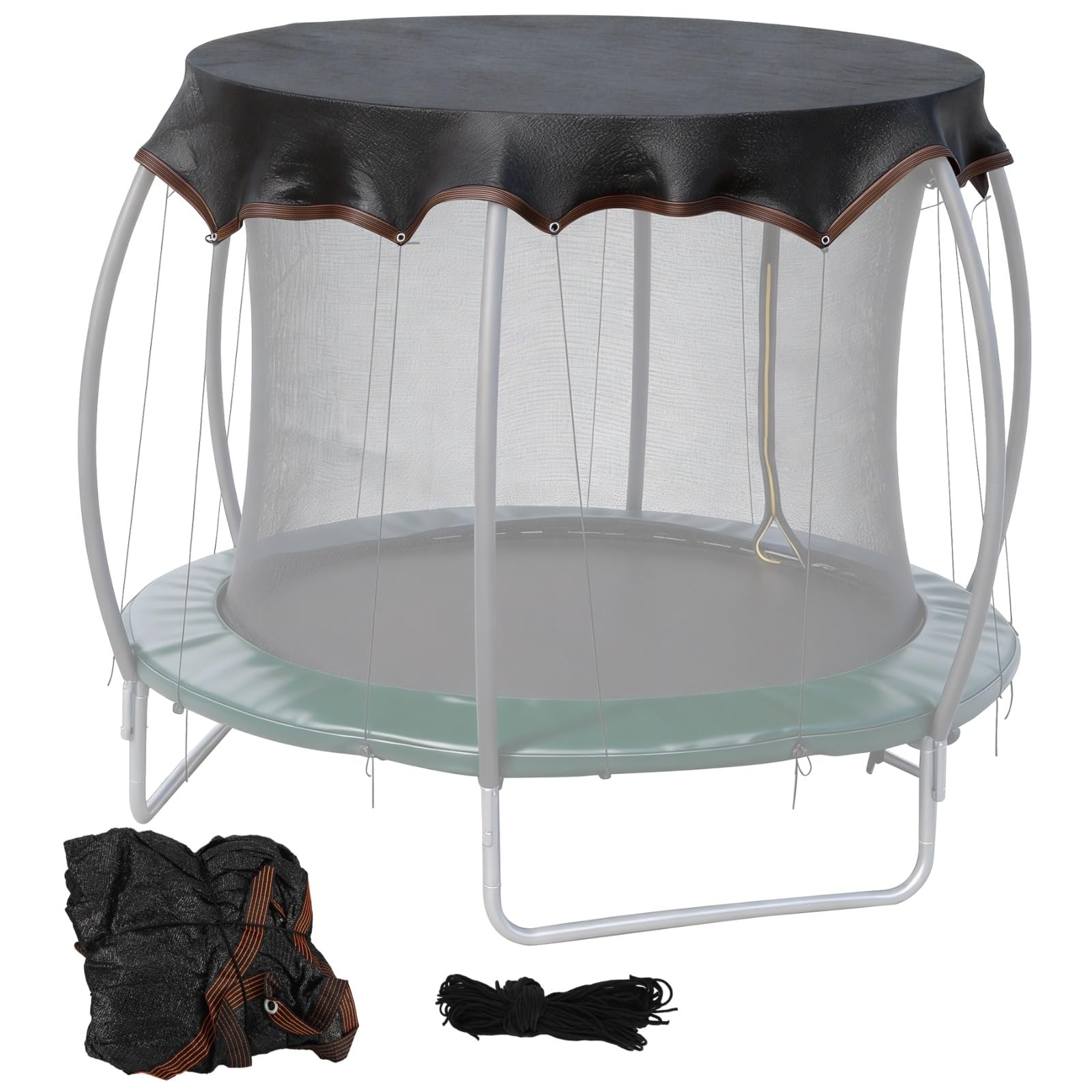 Copertura rotonda per trampolino da 4,6 m, copertura solare al 90% con 16 corde, tenda per trampolino da esterno in poliestere facile da installare, per copertura solare e foglie, copertura superiore