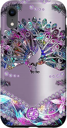 Funda de PC para iPhone XR Peacock-Gemstone Feathers disponible en Yaxa Peru