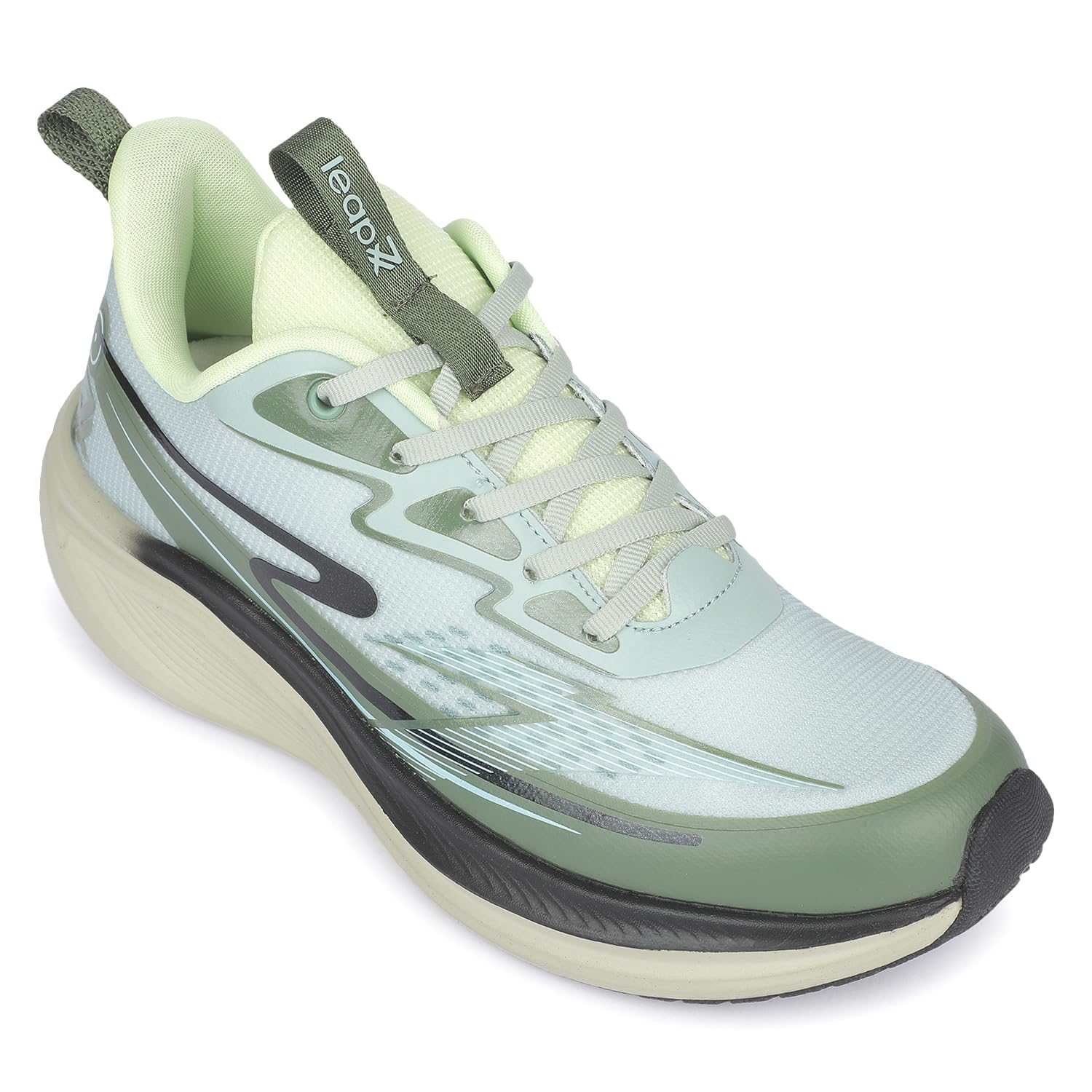 LEAP7X Blue & Olive Green Knit-Mesh Running Shoes for Men-image-2